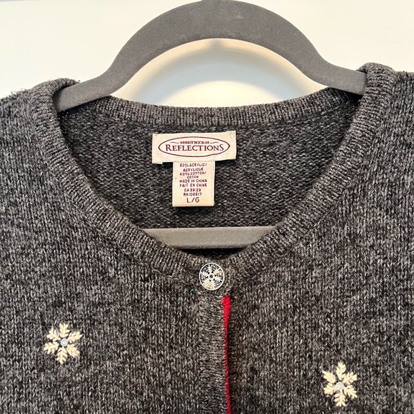 Northern Reflections Grey Cardigan Sweater with Embroidered Bird Border - Picture 2 of 6